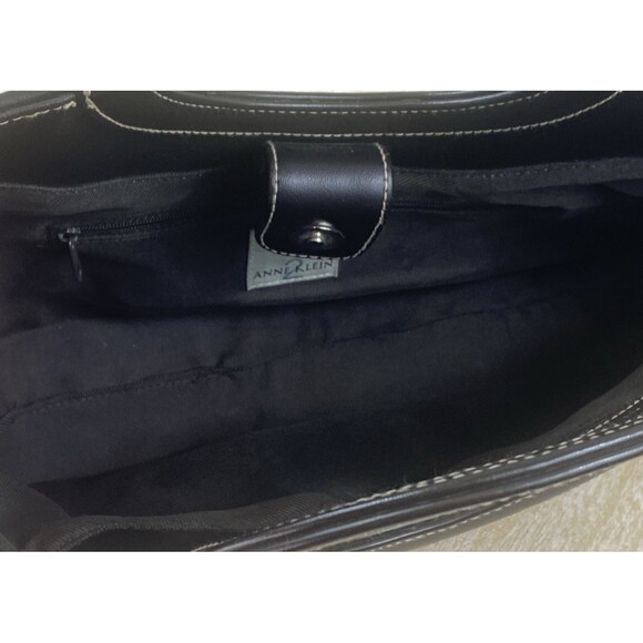 Anne Klein 2 Medium Pink & Yellow Striped Canvas Grab Handbag with Brown Trim - Picture 9 of 16